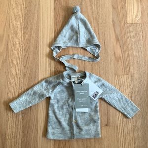 H & M pure merino wool baby cardigan/sweater plus hat - 0-3 months